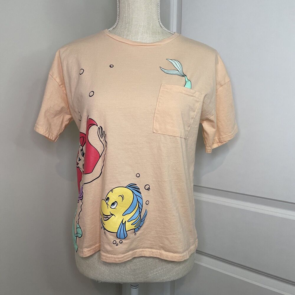 Disney Princess Ariel Little Mermaid Short Sleeve Flounder Peach Pink Girls XL